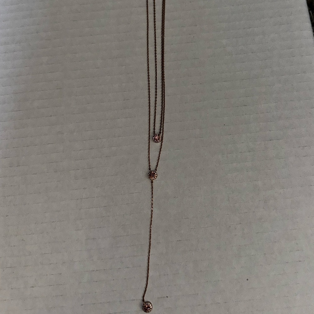 Henri Bendel Luxe Pave double necklace in rose gold and burgundy stones